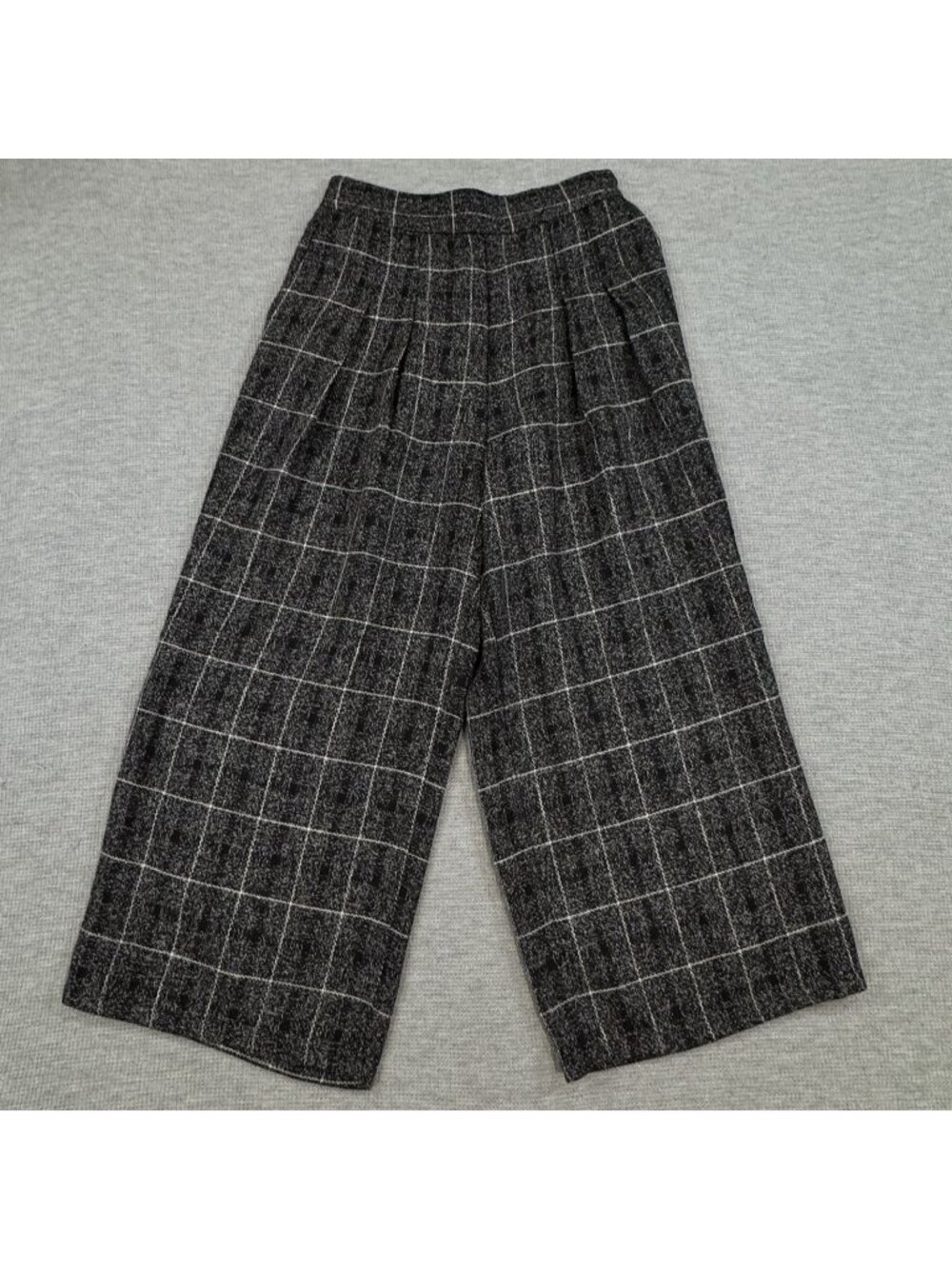 ChouYatou Palazzo Pants Womens US M Wide Leg Gray Plaid High Rise Pull On NEW